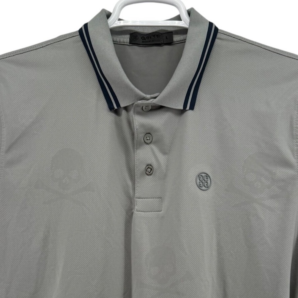 G/FORE Mens Skull & Crossbones Performance Golf Polo Shirt Grey Large L